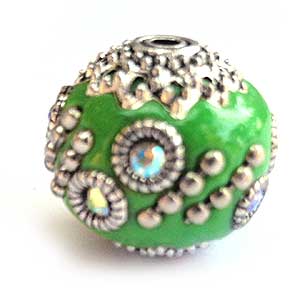 Kashmiri Style Beads Round 15mm (1) Style 005B Green
