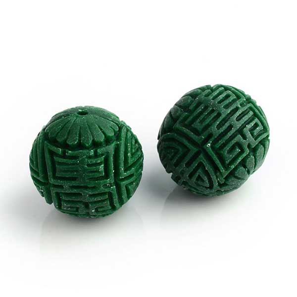 Cinnabar Beads Synthetic Carved Round 16x15mm (1) Dark Green