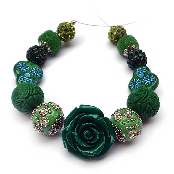 Bohemian Bead Strands Mixed Beads 105 Emerald Skulls & Roses