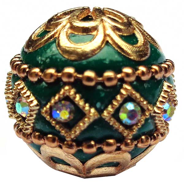 Kashmiri Style Beads Round 20mm (1) Style 003L Gold Green