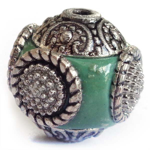 Kashmiri Style Beads Round 15mm (1) Style 001G Green Turquoise