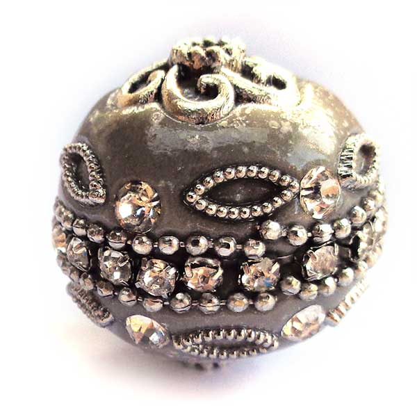 Kashmiri Style Beads Round 20mm (1) Style 006C Grey