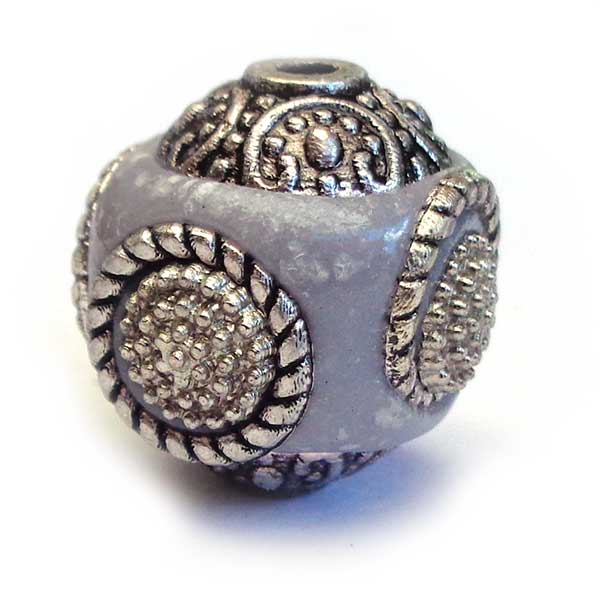 Kashmiri Style Beads Round 15mm (1) Style 001H Grey