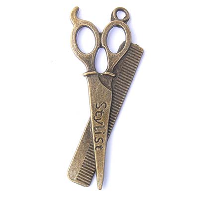 Cast Metal Pendant Scissors Hairdresser 53x21mm (10) Antique Bronze