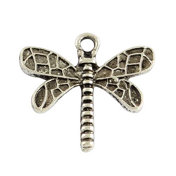 Cast Metal Charm Dragonfly Hammered Wings 19x20mm (10) Antique Silver