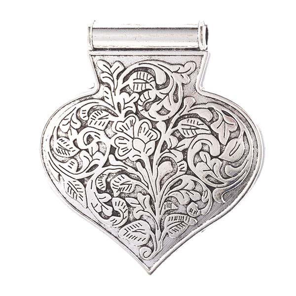 Cast Metal Pendant Heart Embossed Bail Top 69x62mm (1) Antique Silver