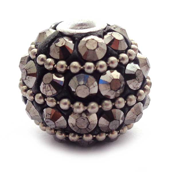 Kashmiri Style Beads Glitter Round 20x17mm (1) Hematite