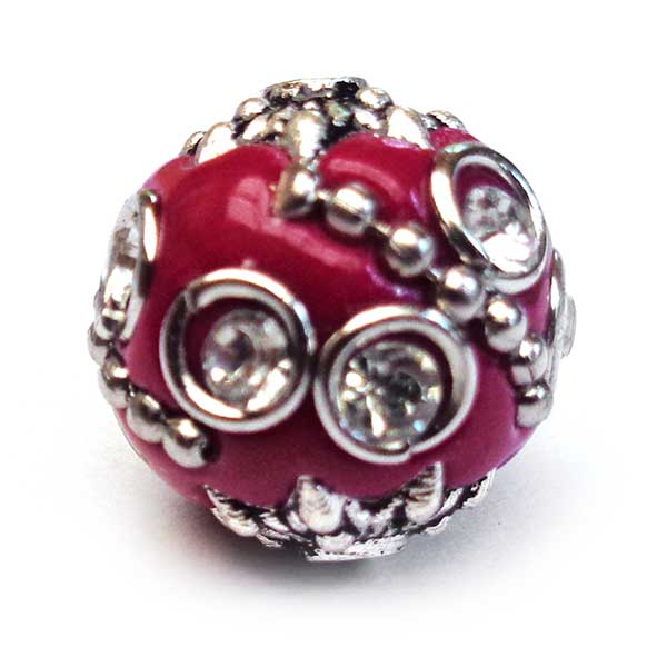 Kashmiri Style Beads Round 15mm (1) Style 002F Pink Dark