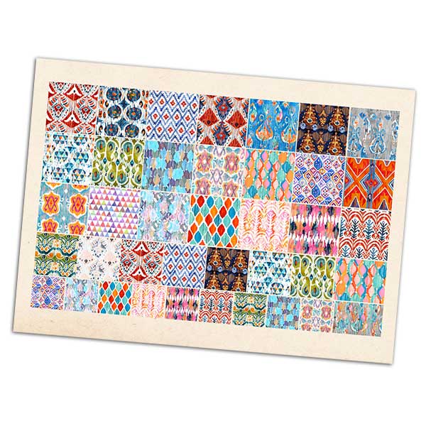 Printed Collage Sheet Ikat 20 to 10mm Squares - 150gsm Coated Paper