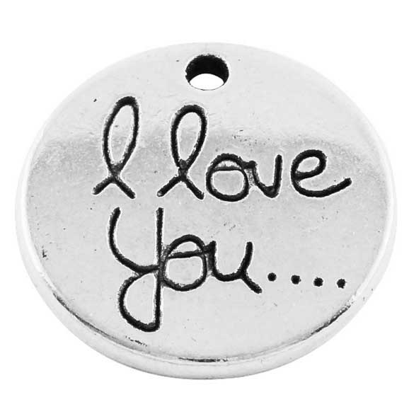 Cast Metal Charm Word "I love you" Double Sided 20mm (1) Antique Silver