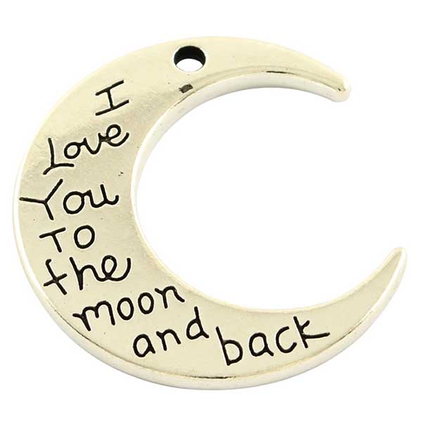 Cast Metal Pendant Moon "I love you to the moon and back" 29x27mm (1) Antique Silver
