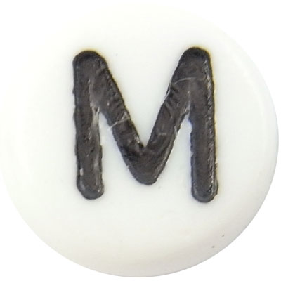 Acrylic Alphabet Beads Letter M 4x7mm (45) White & Black