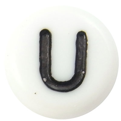Acrylic Alphabet Beads Letter U 4x7mm (45) White & Black
