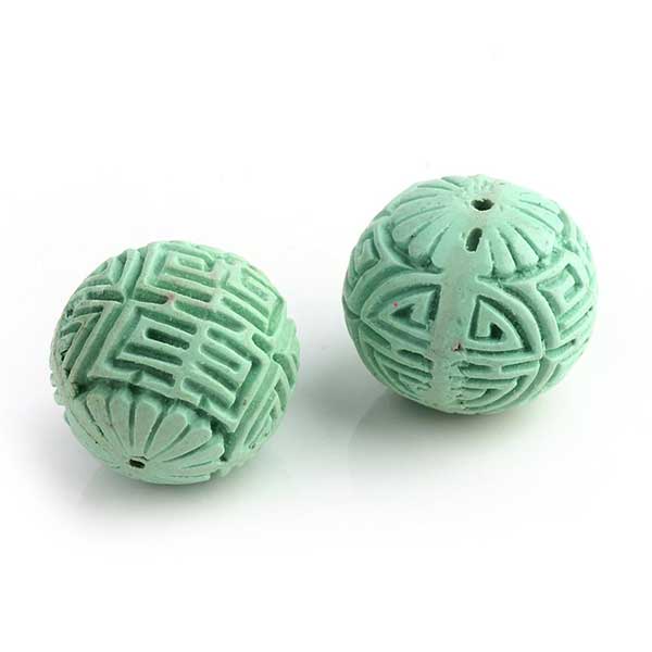 Cinnabar Beads Synthetic Carved Round 16x15mm (1) Light Turquoise