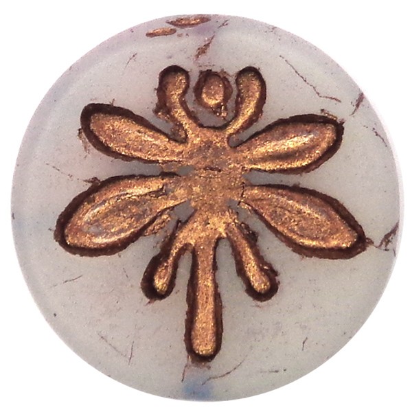 Czech Glass Beads Coin w/Dragonfly 18mm (1) Matt Light Blue w/Old Patina