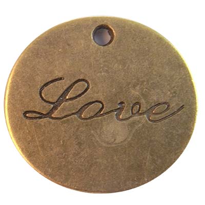 Cast Metal Charm Word Round 'Love' 20mm (10) Antique Bronze