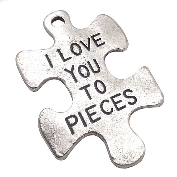 Cast Metal Charm Word 'I Love You To Pieces' Jigsaw 34x23mm (1) Antique Silver
