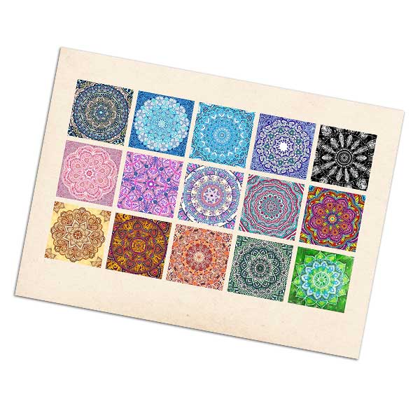 Printed Collage Sheet Mandalas 25mm Squares - 150gsm Coated Paper
