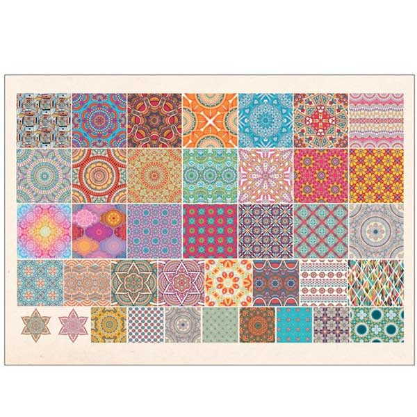 Printed Collage Sheet Mandala Style Two 20 to 10mm Squares - 150gsm Coated Paper