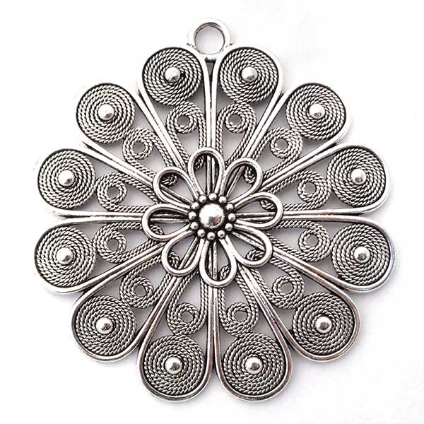 Cast Metal Pendant Medallion Filigree Swirls 64x60mm (1) Antique Silver