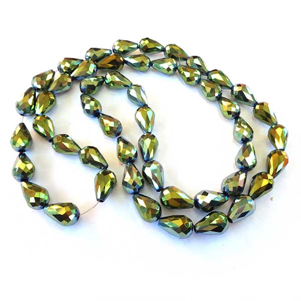 Imperial Crystal Bead Teardrop 15x10mm (48) Metallic Green Gold