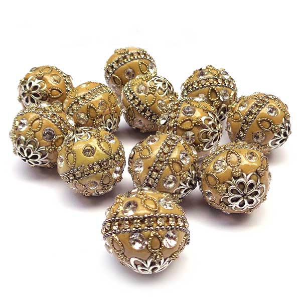 Kashmiri Style Beads Round 25mm (1) Style 00MIS-R Tan