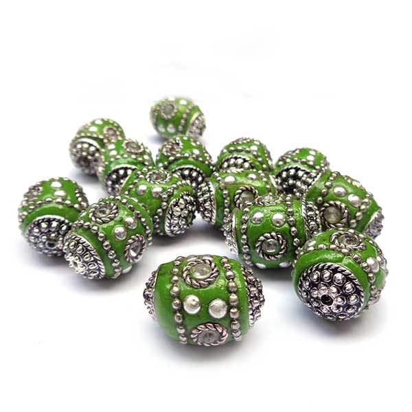 Kashmiri Style Beads Oval 19x15mm (1) Style 00MIS-T Olivine