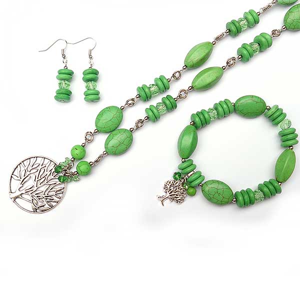 Jewellery Beading Kit Green Howlite Tree Necklace Bracelet & Earring Set