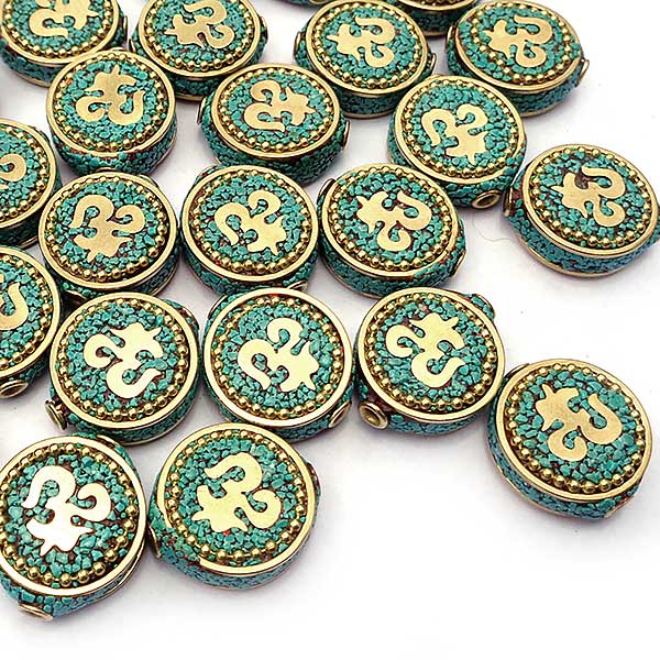 Kashmiri Style Beads Bohemian Flat Round 20mm (1) Turquoise Chips