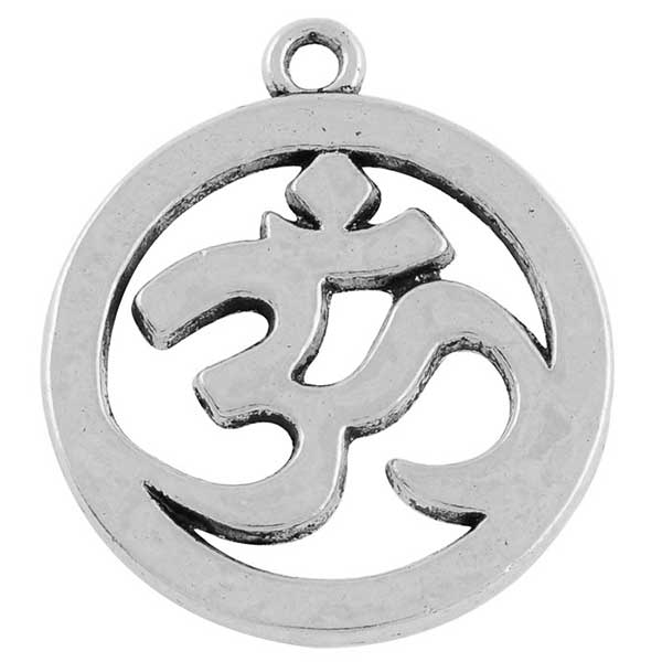 Cast Metal Charm Word Om / Ohm In Circle Outlined 29x25mm (10) Antique Silver