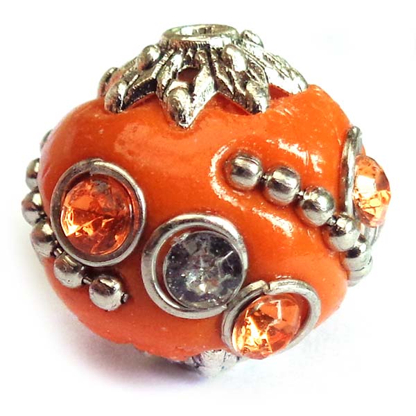 Kashmiri Style Beads Round 15mm (1) Style 002A Orange