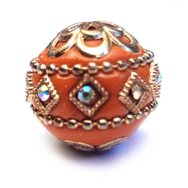 Kashmiri Style Beads Round 20mm (1) Style 003E Gold Orange