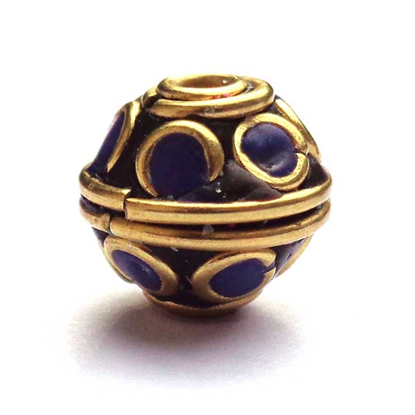 Kashmiri Style Beads Bohemian Bicone 13x11mm (1) Dark Blue Gold