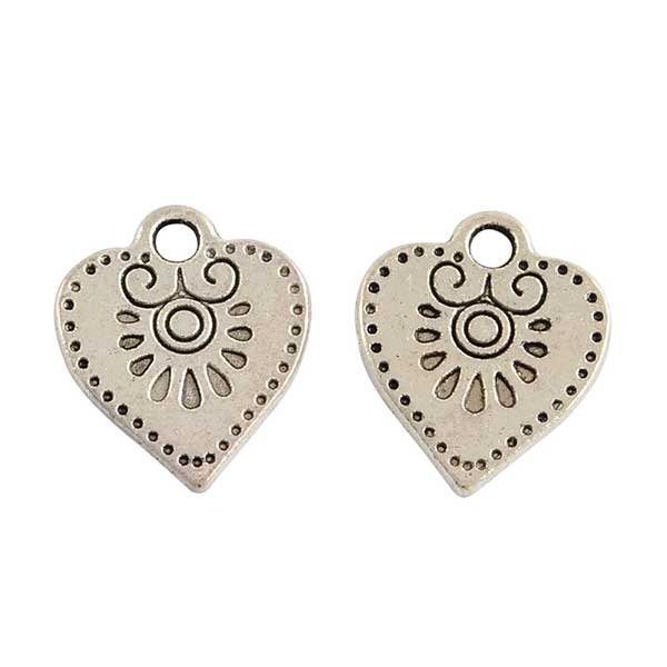 Cast Metal Charm Heart Small Engraved 16x13mm (10) Antique Silver