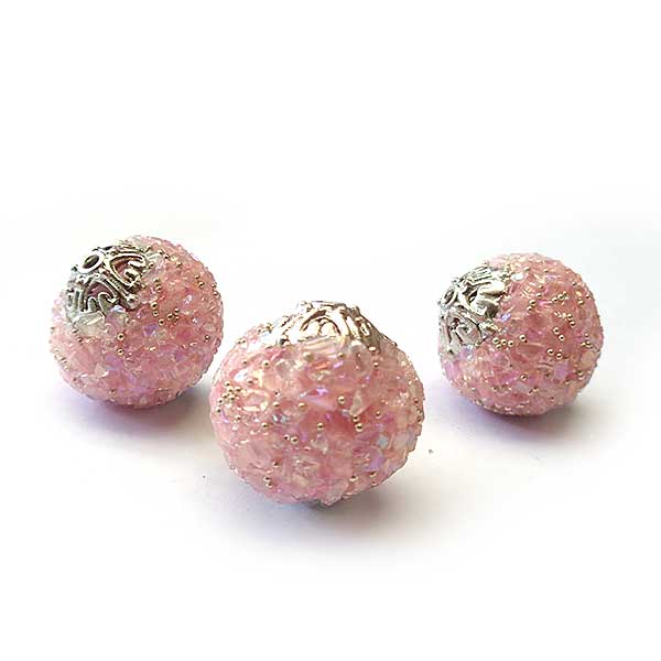 Kashmiri Style Beads Round 20mm (1) Style 011C Pale Pink