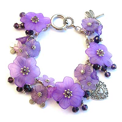 Jewellery Beading Kit Charm Bracelet Lucite Flowers & Crystals Purple