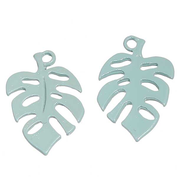 Cast Metal Charm Palm Frond 18x13mm Painted (5) Muted Pastel Green
