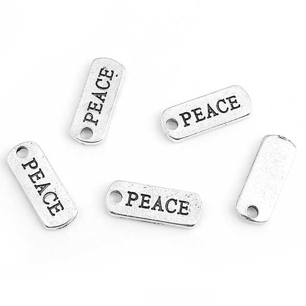 Cast Metal Charm Word Christmas 'PEACE' Tag 21x8mm (10) Antique Silver