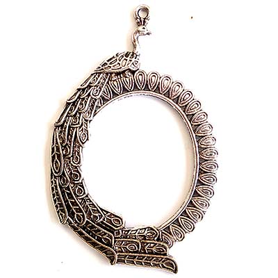 Cast Metal Pendant Peacock on Frame 84x54mm (1) Antique Silver