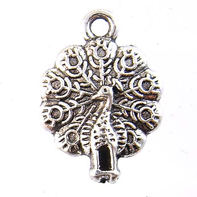 Cast Metal Charm Peacock Small 20x15mm (10) Antique Silver