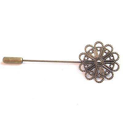 Brooch Filigree 24mm Long Pin Double Lace (4) Antique Bronze