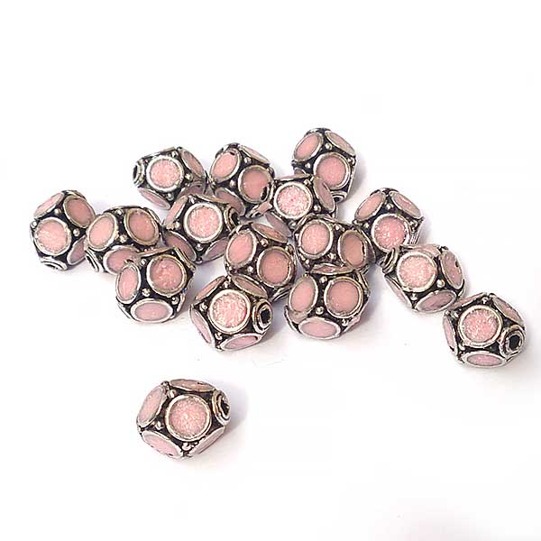 Kashmiri Style Beads Enamel 13x11mm Oval (1) Silver Light Pink