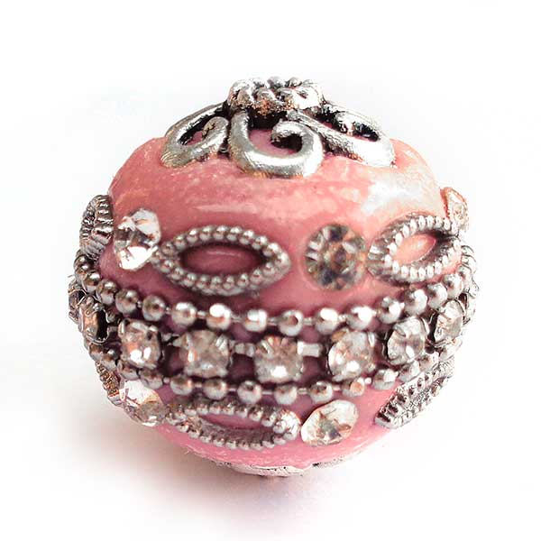 Kashmiri Style Beads Round 20mm (1) Style 006A Pink
