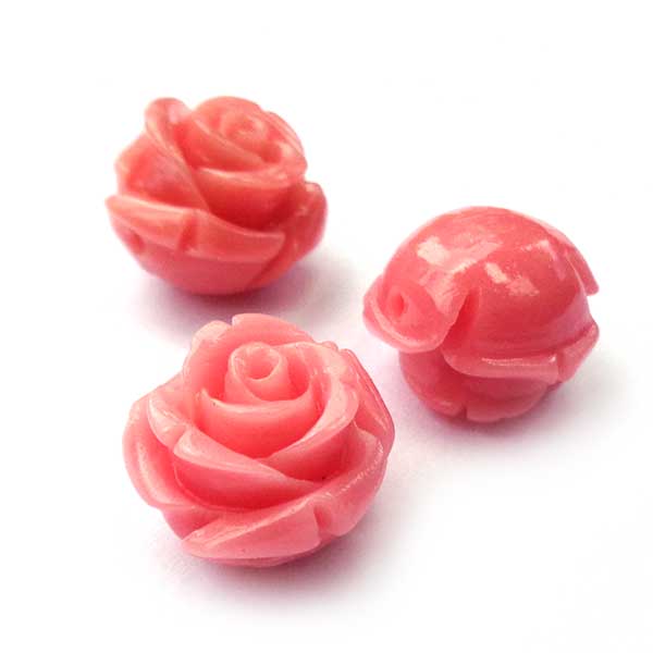 Coral Beads Synthetic Carved Flowers Roses 12x9mm (10) Pink