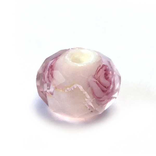 Lampwork Beads Rondelle Roses 12x8mm (1) Pink