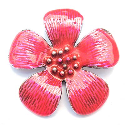 Cast Metal Pendant Flower Frangipani Enamel 53mm (1) Pink Antique Silver