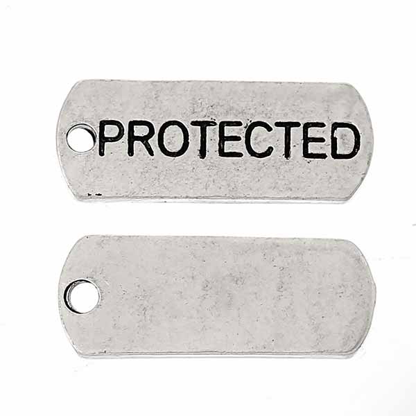 Cast Metal Charm Word 'PROTECTED'  Tag 21x8mm (10) Antique Silver