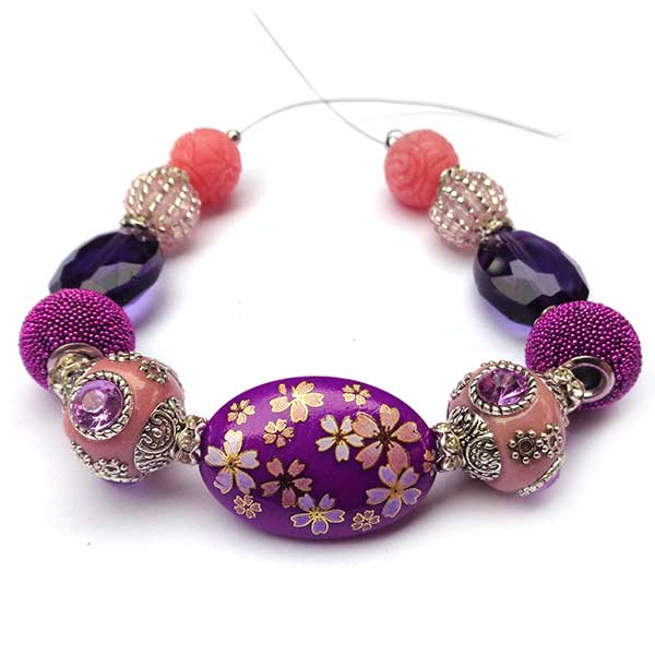 Bohemian Bead Strands Mixed Beads 108 Purple Floral