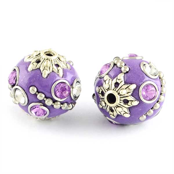 Kashmiri Style Beads Round 15mm (1) Style 002J Light Purple Violet