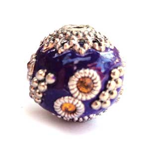 Kashmiri Style Beads Round 15mm (1) Style 005E Dark Purple & Orange
